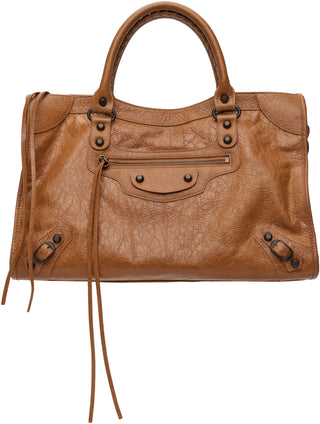 Balenciaga Leather Le City Medium Top-Handle Tote Bag with Shoulder Strap Camel