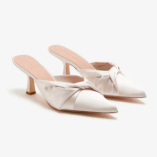 NWOT Loeffler Randall Tyla Satin Twist Pointed Toe Kitted Heel Mule Cream US 8.5