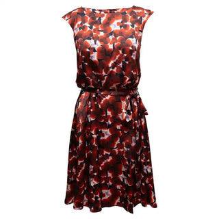 Carolina Herrera 100% Silk Floral Cap Sleeve Mini Dress Burnt Orange Women's 6