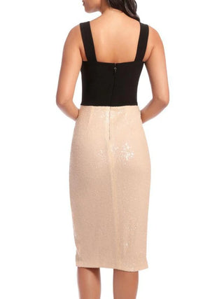 Dress The Population Malise Sequin Colorblock Pencil Dress Black Cream Women’s S