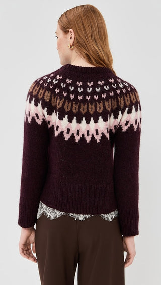 Veronica Beard Anne Fair Isle Alpaca Blend Sweater Raisin Burgundy/Purple S