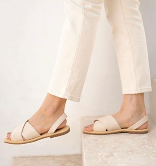 Nisolo All-Day Crossover Strap Leather Slip On Sandal Bone White Women's Size 10