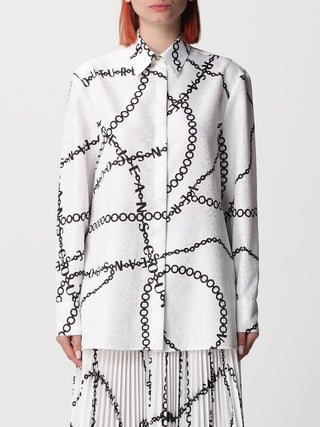 Versace Jeans Couture Chain-Link Print Button-Up Shirt White Women's Size US 6