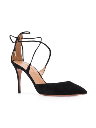 NWOT Aquazzura Matilde Suede Crisscross Pointed Heeled Pumps Black Womens EU 40.5