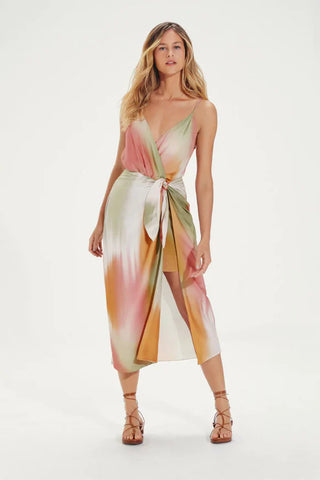 ViX Paula Hermanny Duala Gisa Tie Dye V-Neck Wrap Midi Dress Multi Womens Size 4