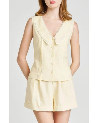 NWT WAYF x Styled by COCO Allie Lace Vest & Pleated Shorts Set Cream Women Small