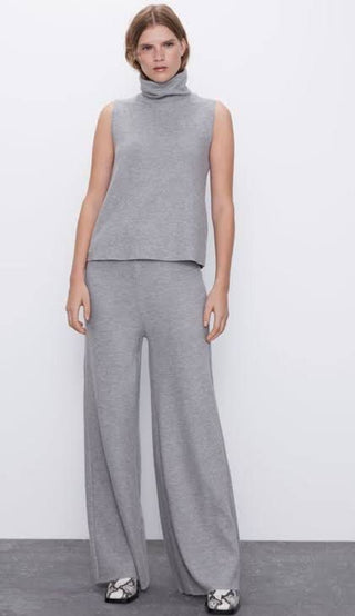 Zara Lounge Set; Sleeveless Turtleneck Top & Sweatpants Heather Grey Women's S