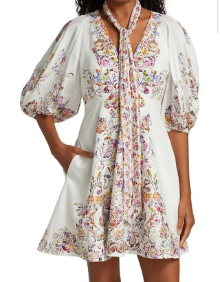 NWT Zimmermann The Prima Day Puff Sleeve V-Neck Mini Dress Multi Floral US 4