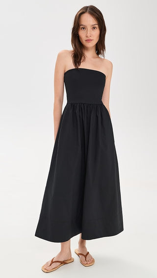 Enza Costa Cotton Blend Strapless Ribbed Maxi Bandeau Dress Black Women's Small