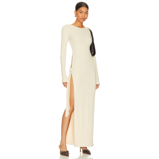 NWT Lovers + Friends Long Sleeve Open Side Calliope Maxi Dress Cream White Small