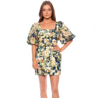 Acler Lovell puff sleeve floral belted mini dress size 2